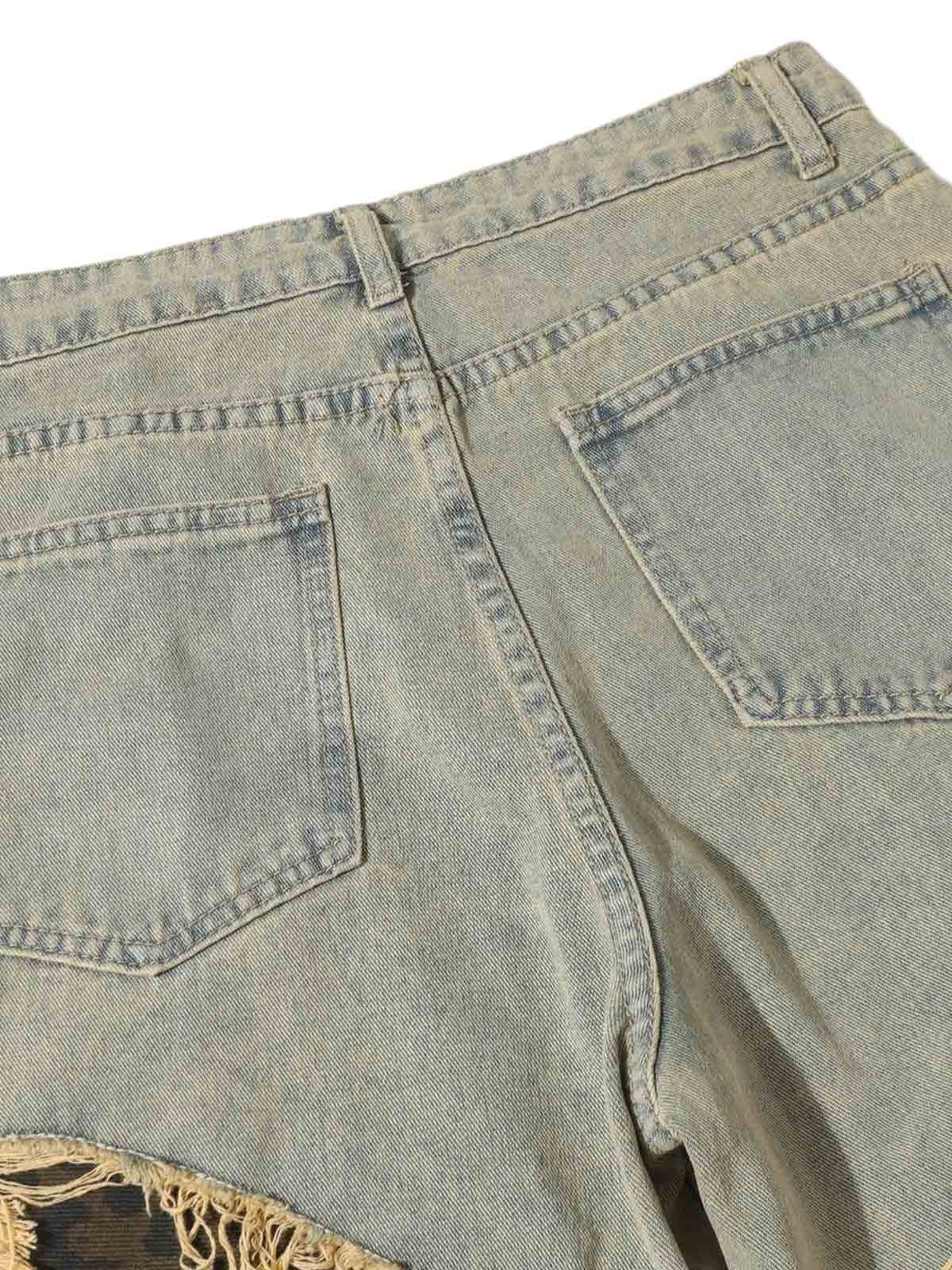 Distressed Raw Edge Patch Jeans - Goatlv