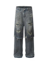 Retro Distressed Faux Two-Piece Ripped Jeans - Goatlv