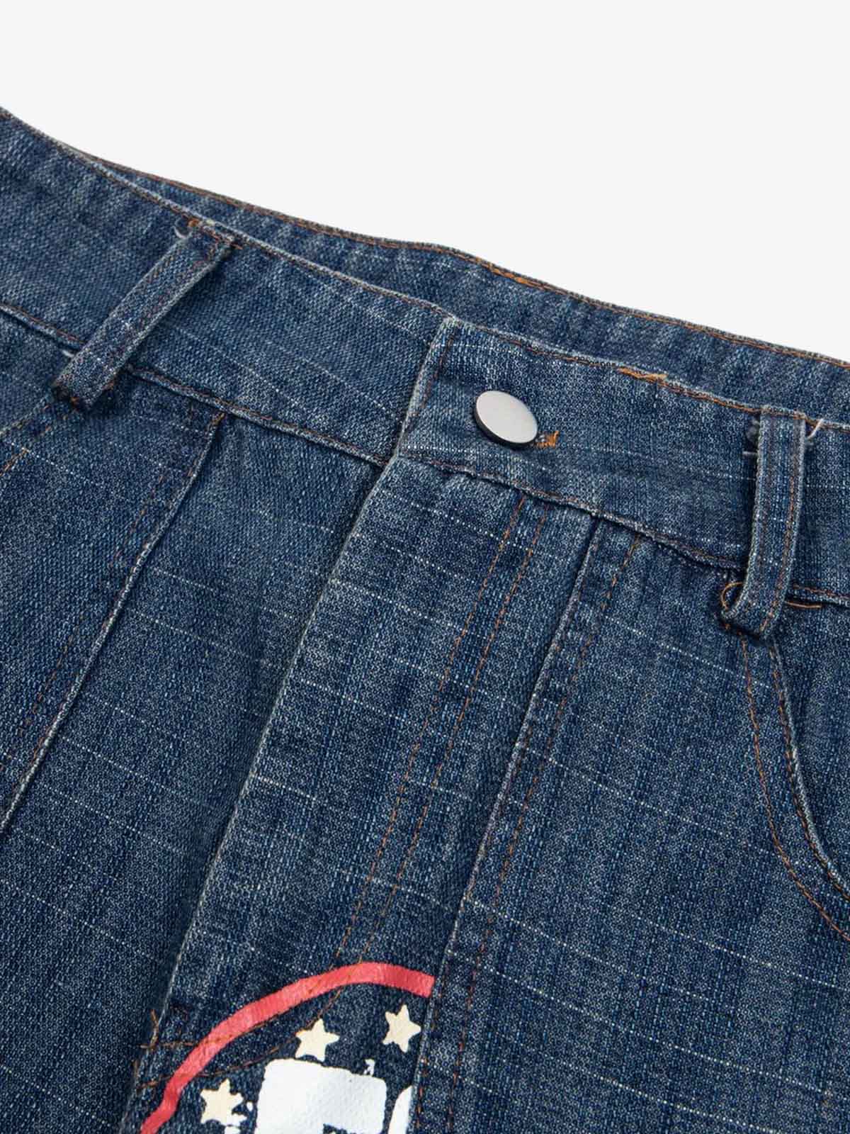 Letter Print Cargo Multi-pocket Jeans - Goatlv