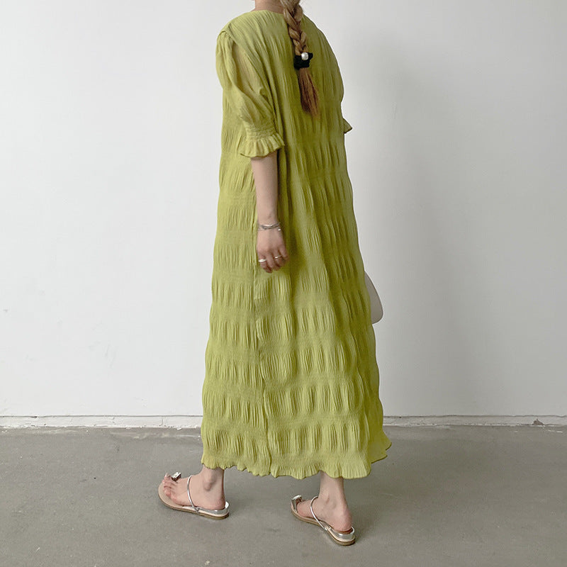 Women's Gentle And Elegant Pleated Texture Dress Nyzzle