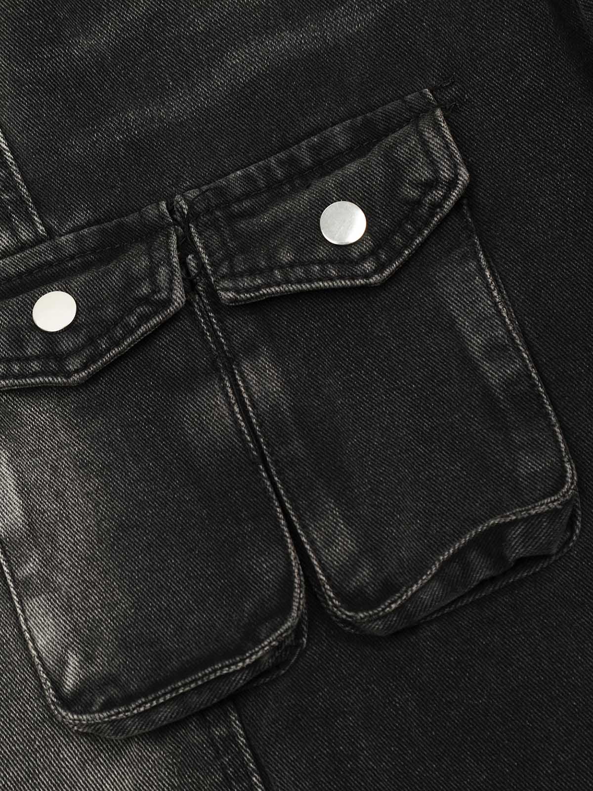 Washed Distressed Multi-pocket Straight Cargo Jeans - Goatlv