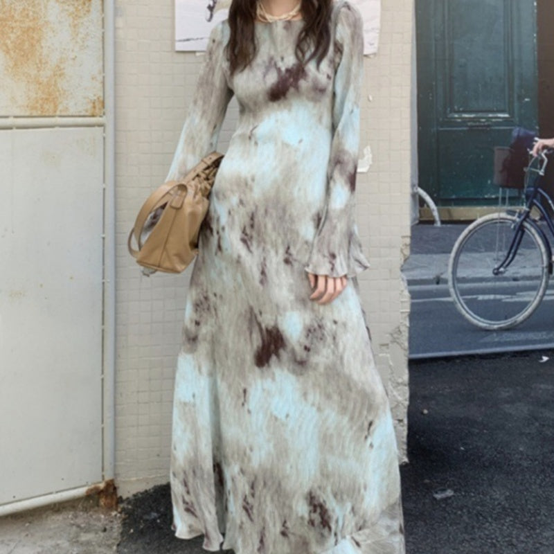 Printed Long With Large Hem Dress Nyzzle