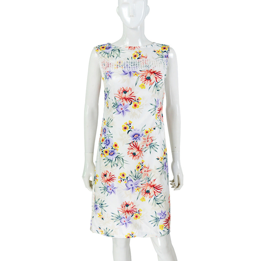 Women's Printed Sleeveless Stitching Dress Nyzzle