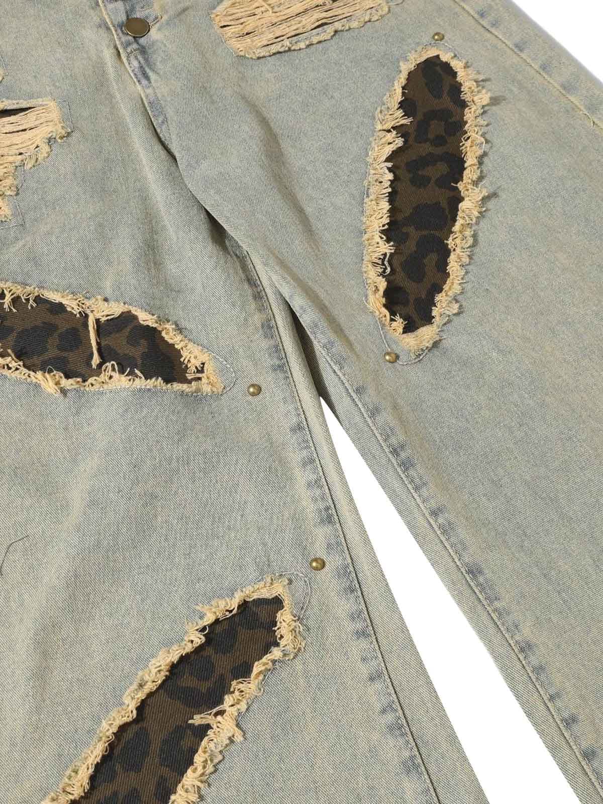 Distressed Raw Edge Patch Jeans - Goatlv
