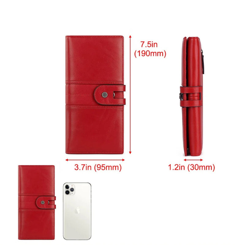Genuine Leather Long Wallet with RFID Protection and Cellphone Pocket Trendha