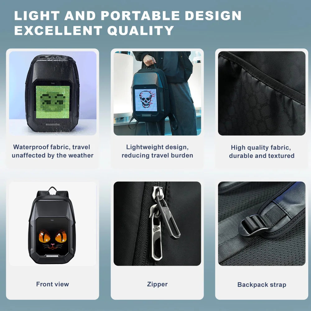 Smart LED Backpack with Pixel Art Display for Business and Travel Trendha