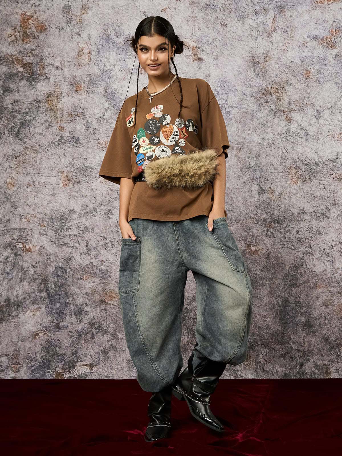 Washed Distressed Split Drawstring Barrel Jeans - Goatlv