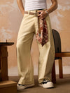 Washed Distressed Detachable Scarf Barrel Jeans - Goatlv