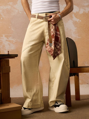 Washed Distressed Detachable Scarf Barrel Jeans - Goatlv