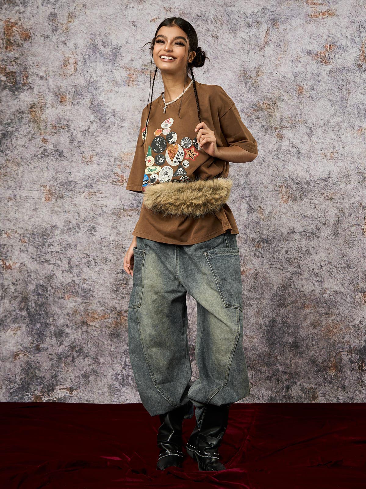 Washed Distressed Split Drawstring Barrel Jeans - Goatlv