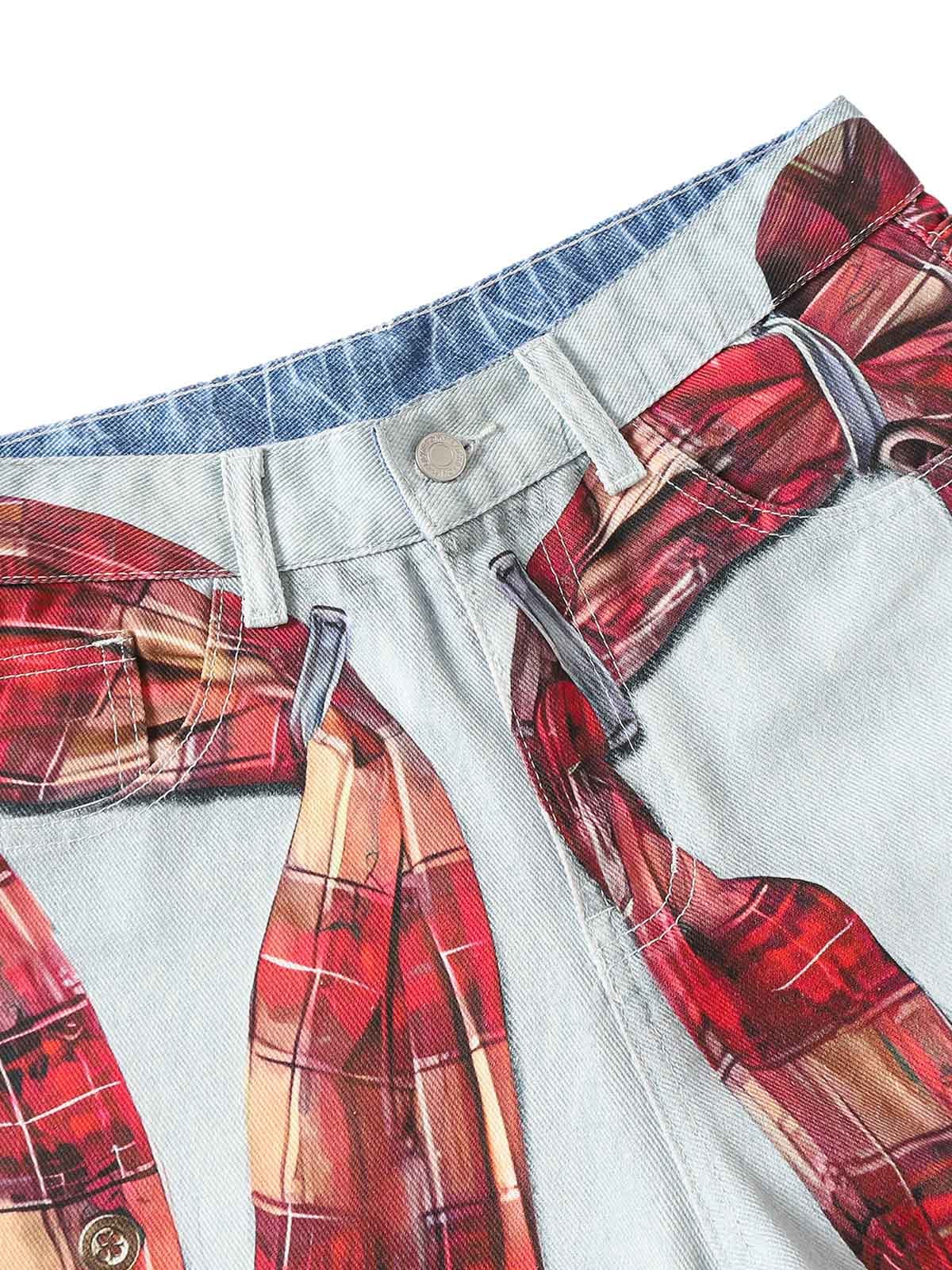 Plaid Print Baggy Jeans - Goatlv