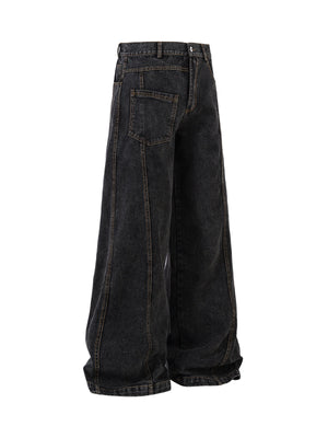 Washed Distressed Deconstructed Split Jeans - Goatlv