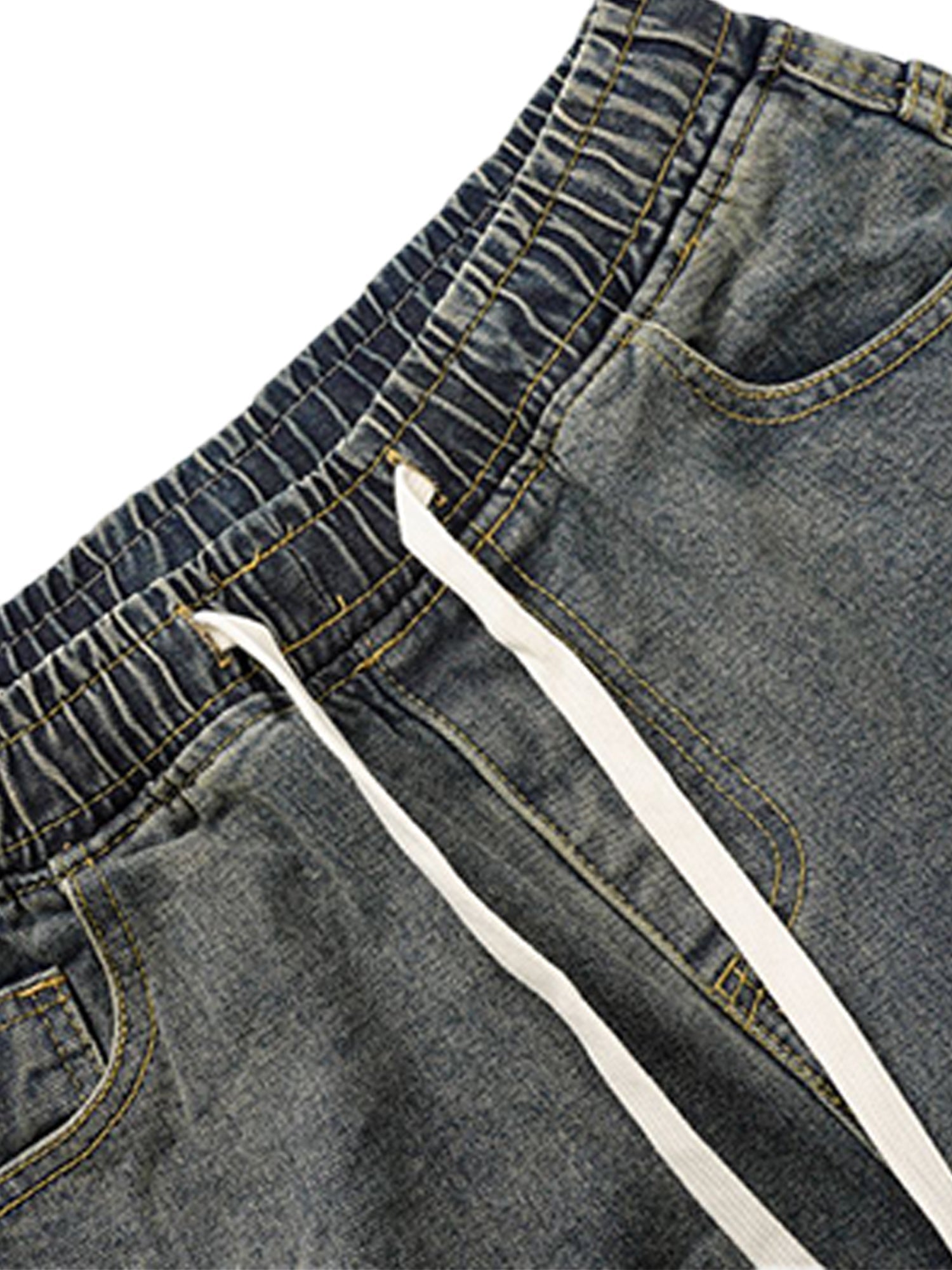 Washed Distressed Split Drawstring Barrel Jeans - Goatlv