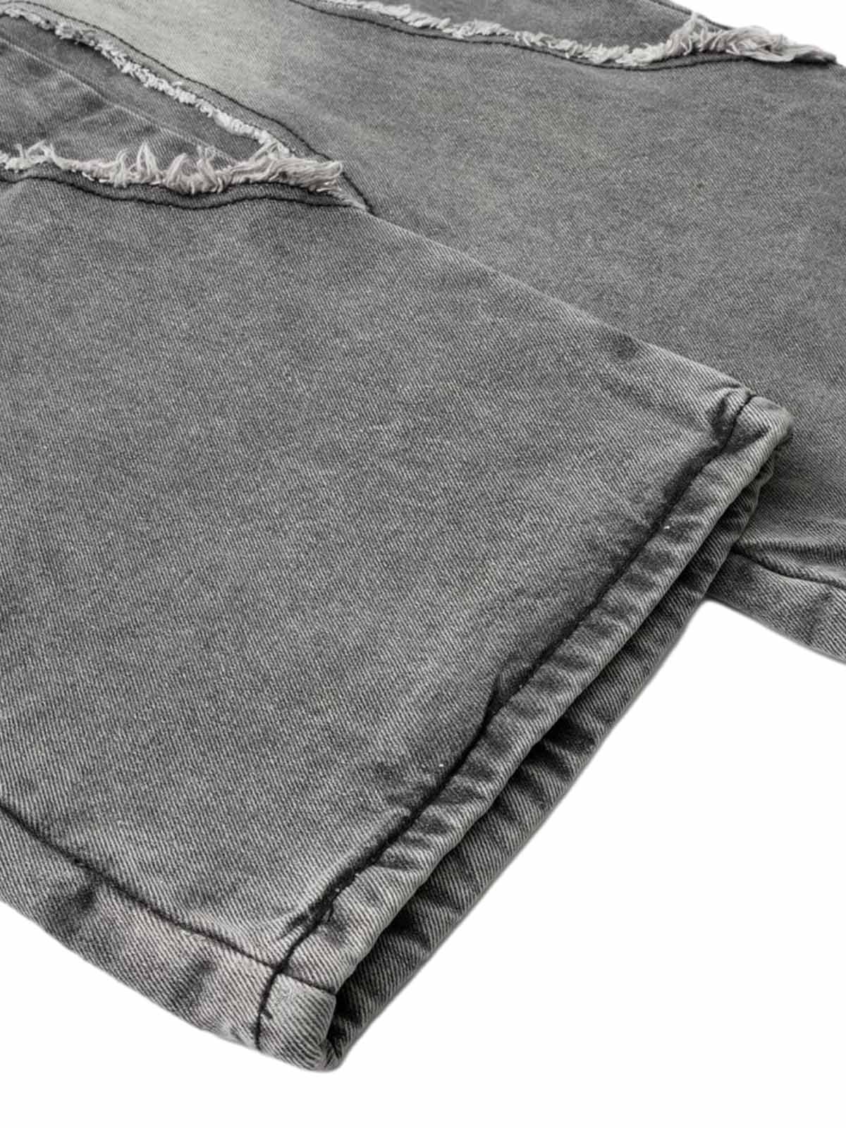 Washed Distressed Raw Edge Drawstring Jeans - Goatlv