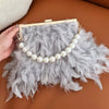 Luxury Feather Clutches: Fashion Pearls Top-handle Purse Trendha