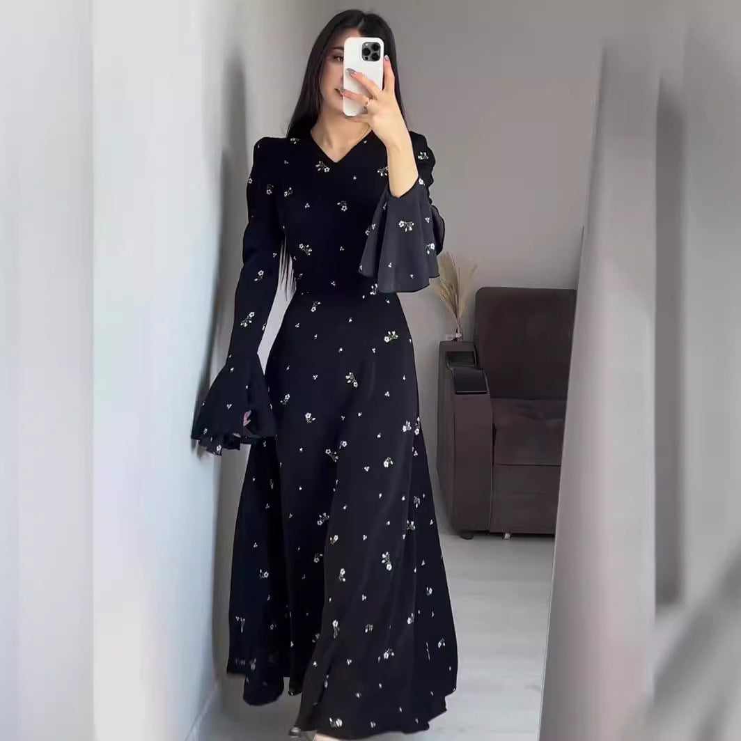 Ruffle Sleeve Waist-tight Floral Dress Nyzzle