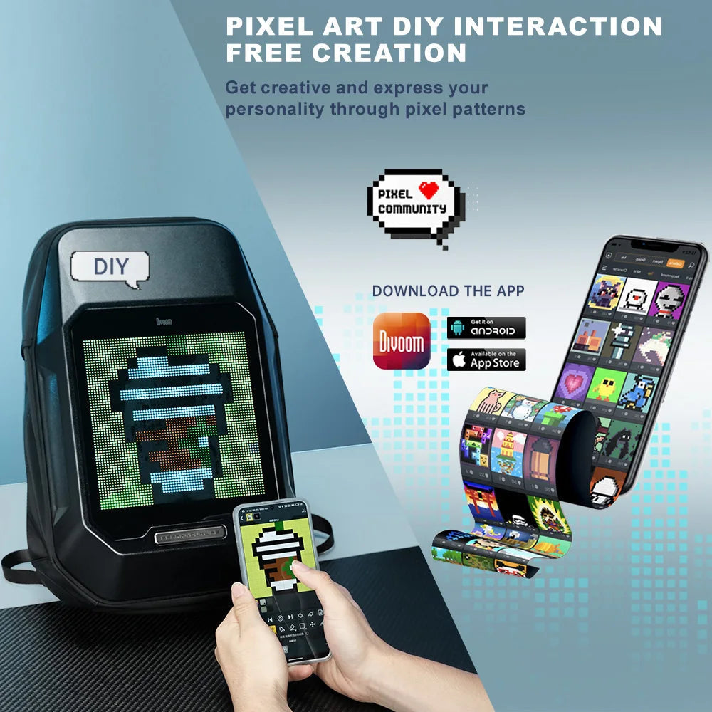 Smart LED Backpack with Pixel Art Display for Business and Travel Trendha