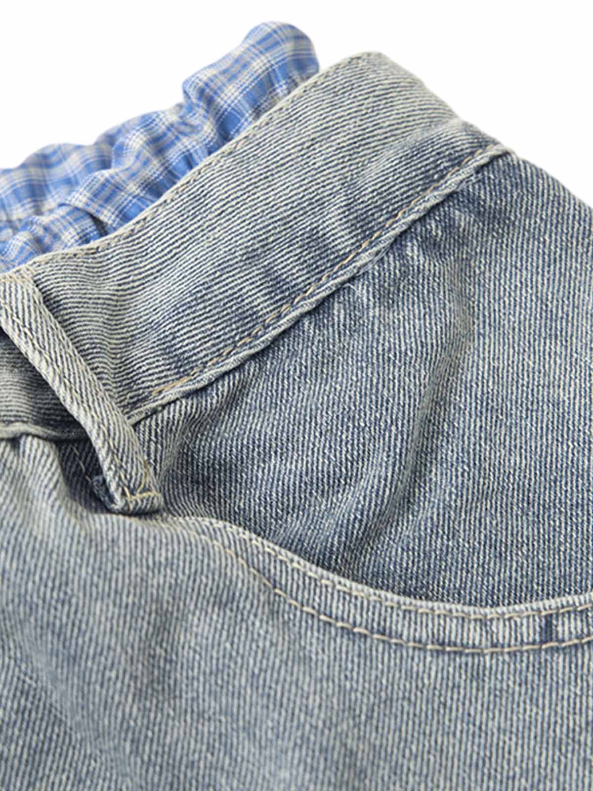 Plaid Double Waist Baggy Jeans - Goatlv