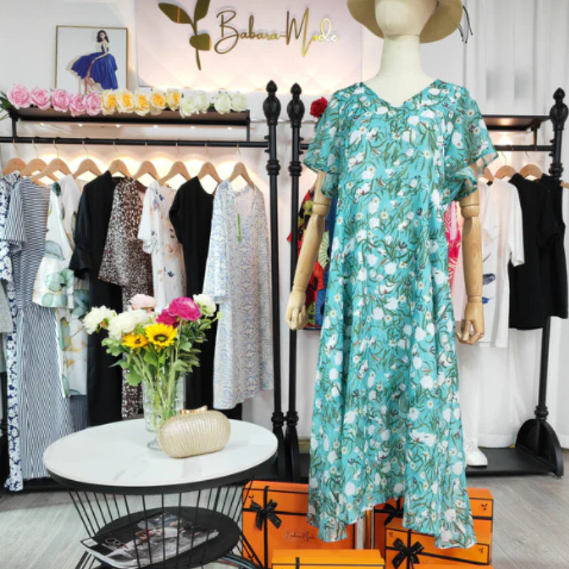 New Summer Large Swing Short Sleeve Printing Pocket Dress Nyzzle
