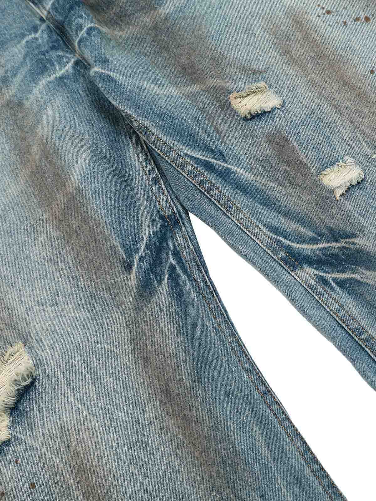 Washed Distressed Ripped Barrel Jeans - Goatlv