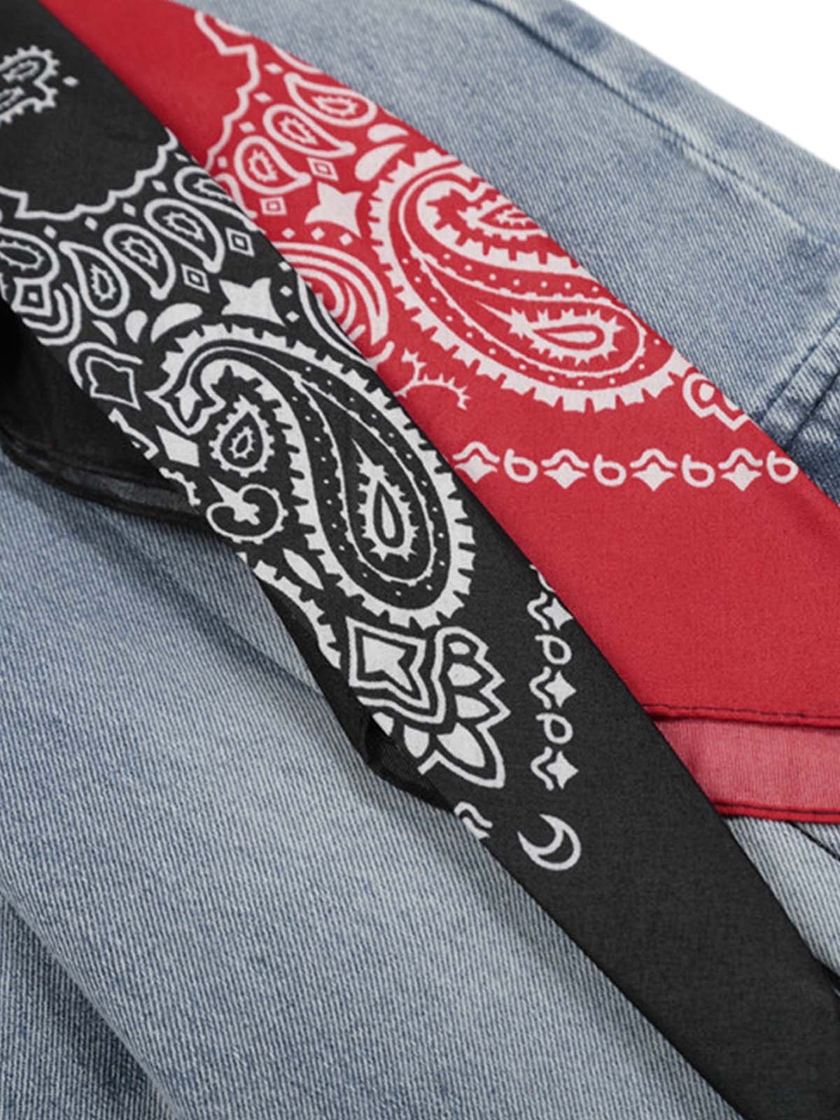 Side-Scarf Pleated Baggy Jeans - Goatlv