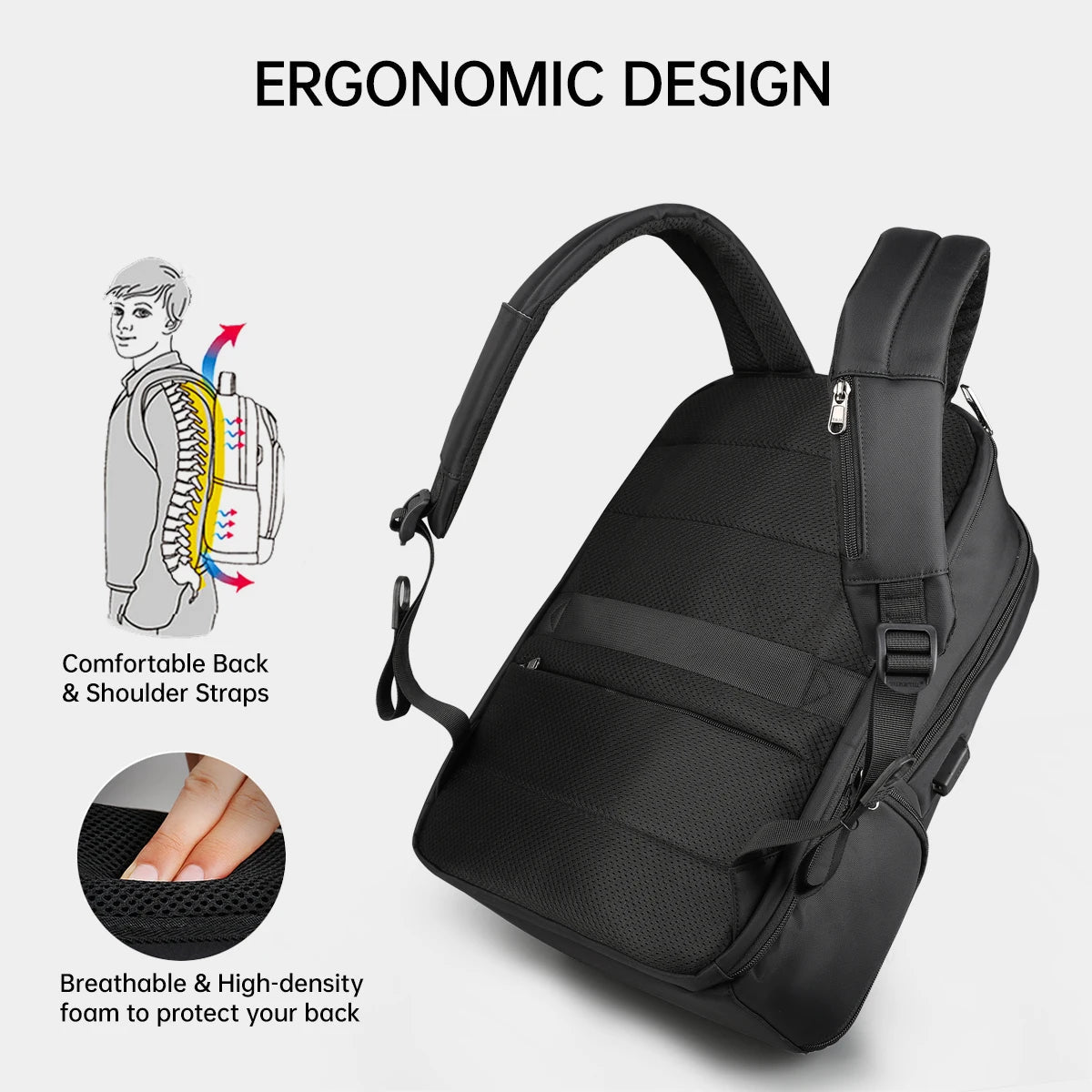 Waterproof Nylon Travel Backpack with USB Port for 15.6" Laptop Trendha