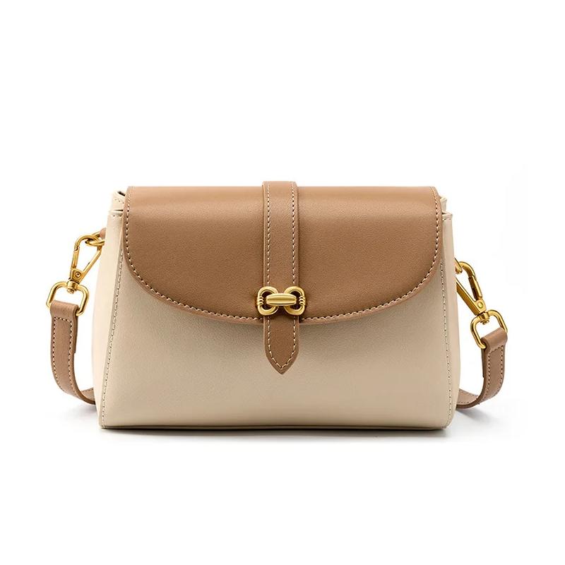 Elegant Small Square Messenger Bag with Gold Buckle & Bow - Leather Shoulder Bag Trendha