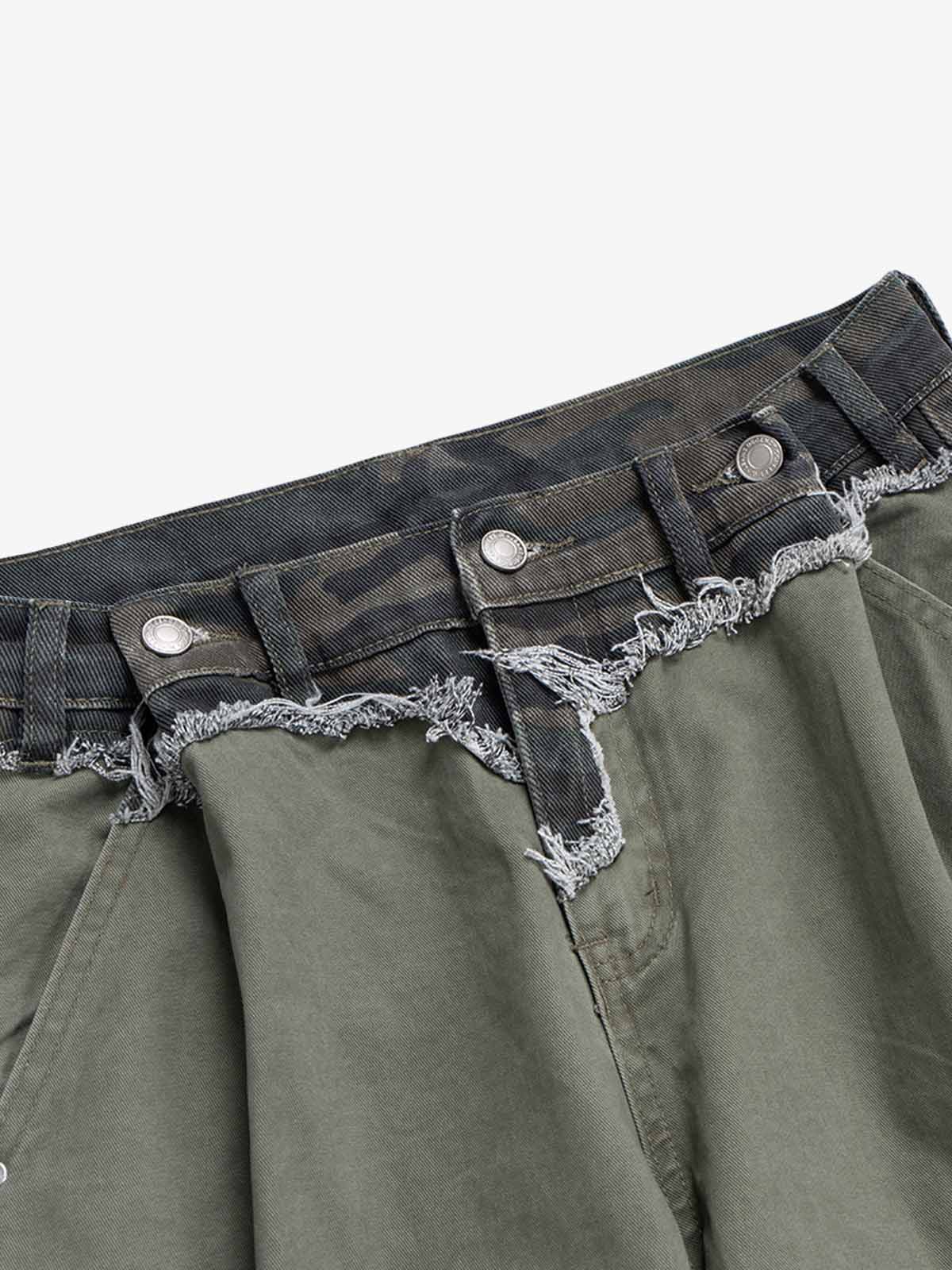 Camouflage Patchwork Whisker Baggy Jeans - Goatlv
