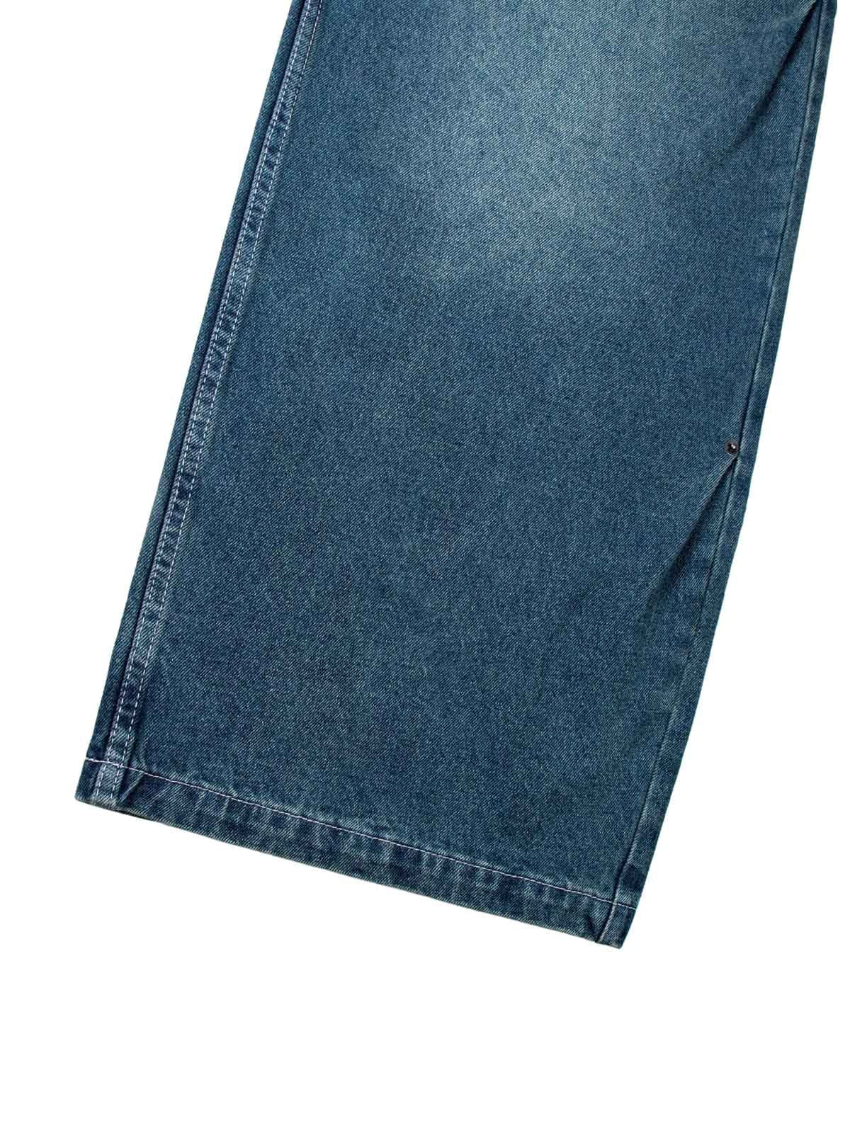 Washed Distressed Double Pleat Jeans - Goatlv