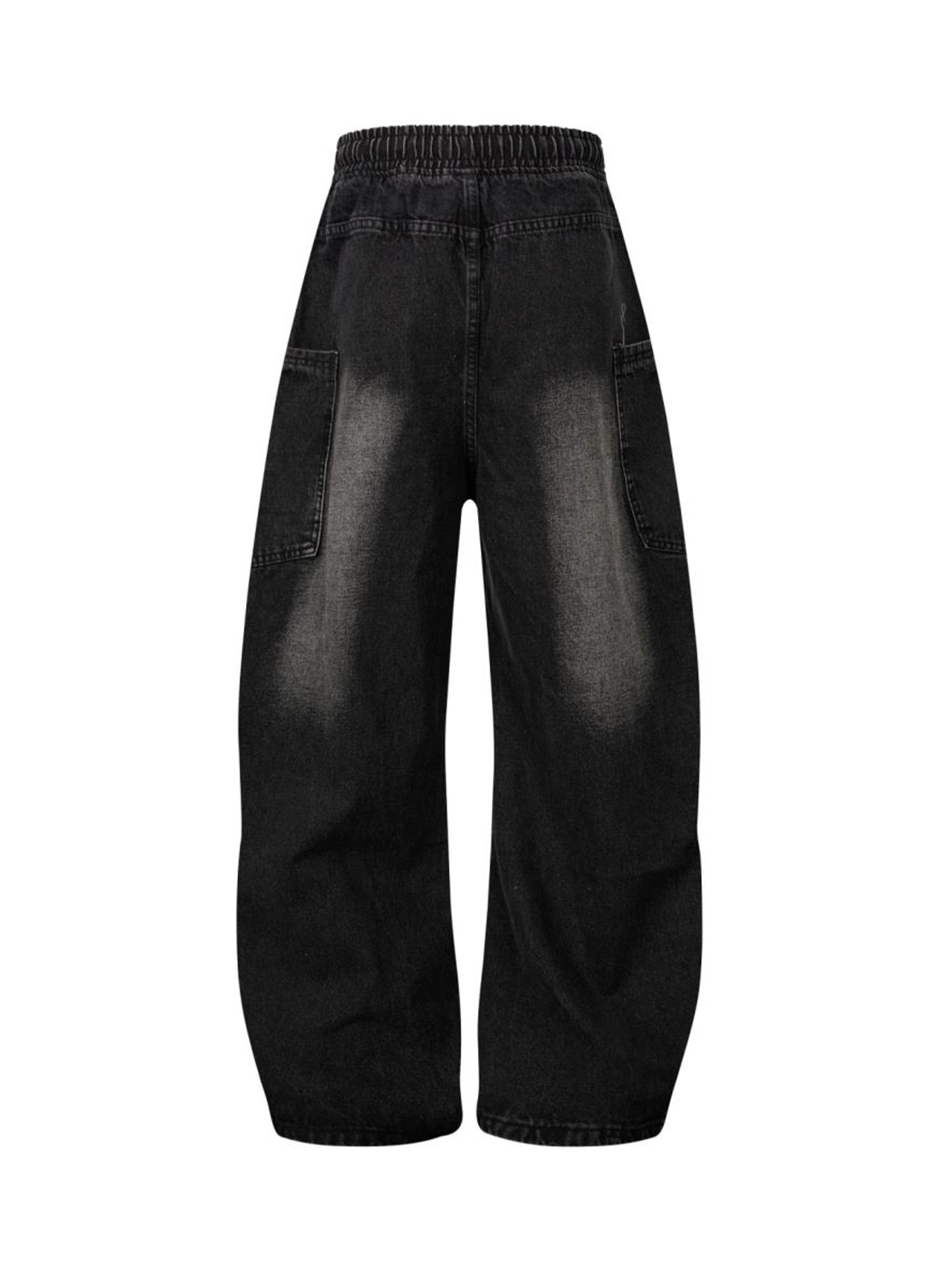 Washed Distressed Split Drawstring Barrel Jeans - Goatlv