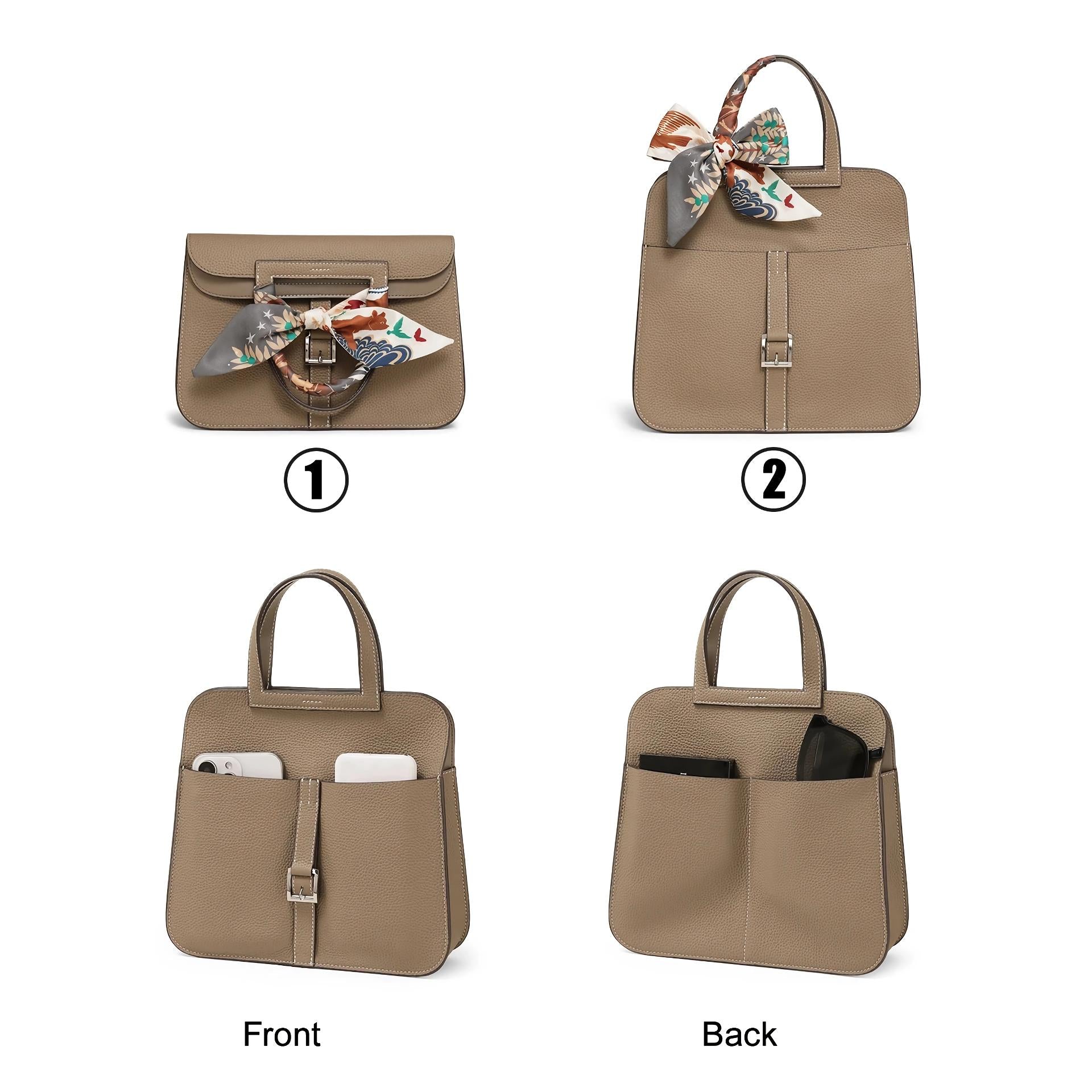 Elegant Women’s Cowhide Shoulder Bag with Bow Scarf and Adjustable Strap Trendha