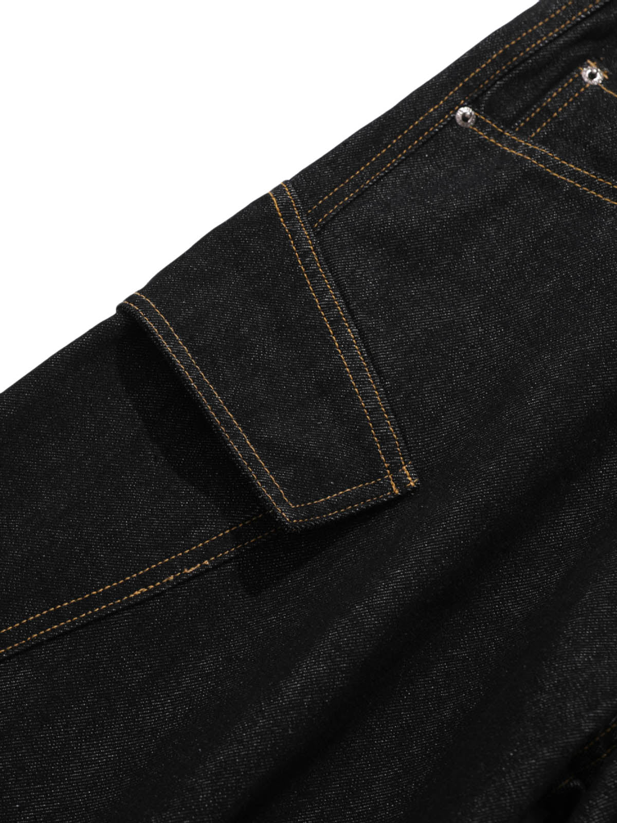 Multi-Pocket Deconstructed Washed Barrel Cargo Jeans - Goatlv