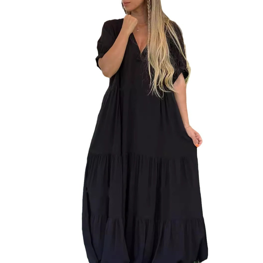 Women's Fashion Casual V-neck Long Dress Nyzzle