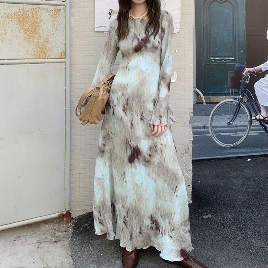 Printed Long With Large Hem Dress Nyzzle