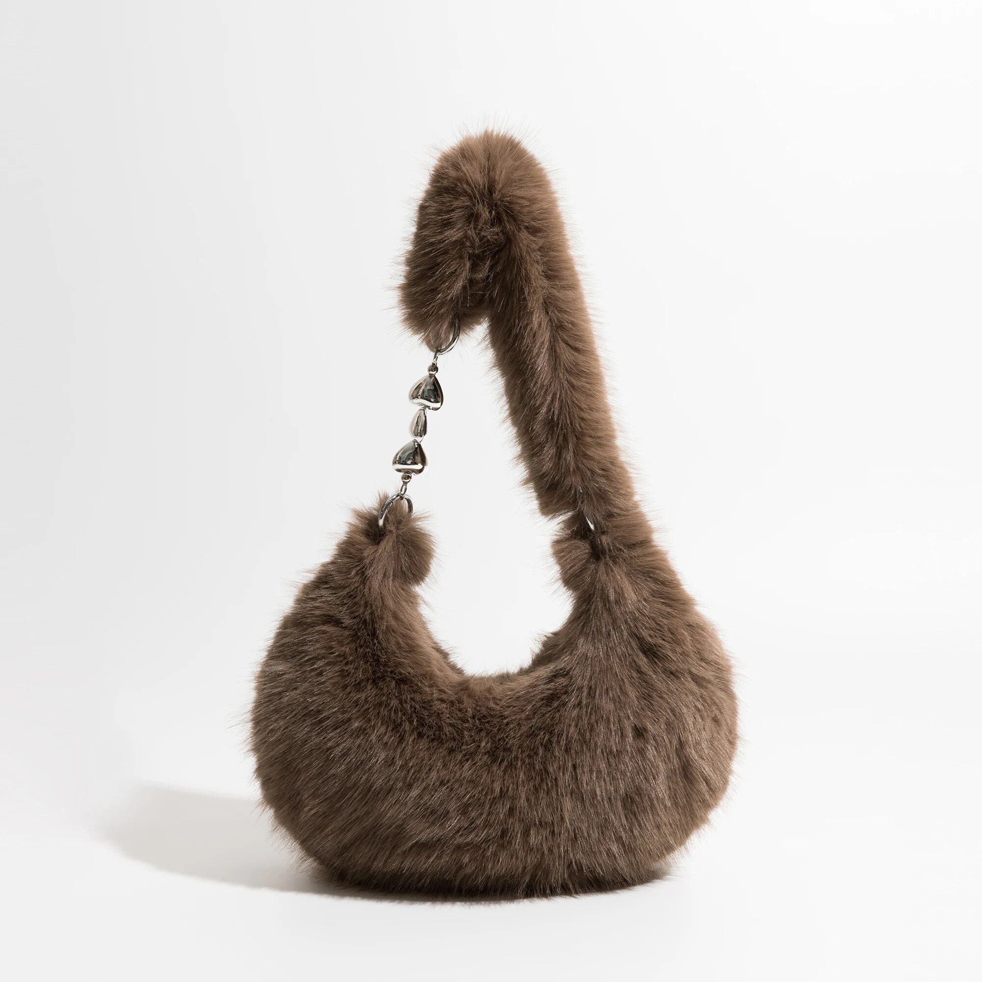 Chic Fuzzy Faux Fur Half Moon Shoulder Bag Trendha
