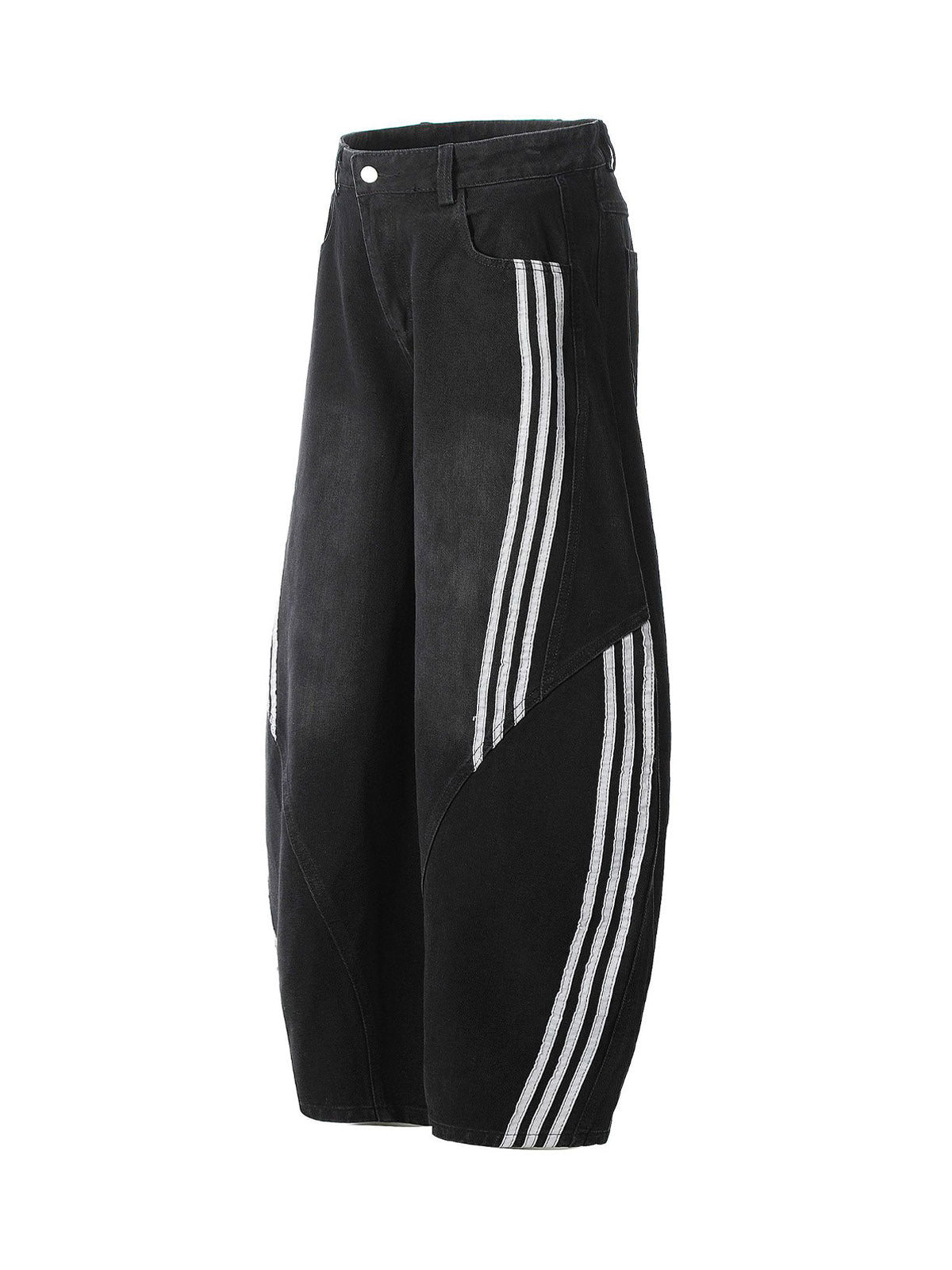 Striped Stitching Barrel Jeans - Goatlv