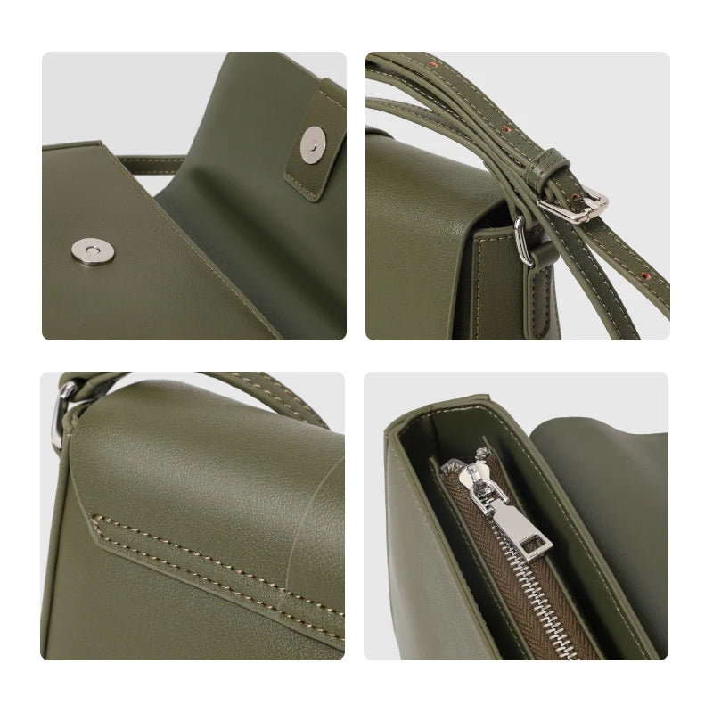 Stylish Soft Leather Crossbody Bag - 100% Cowhide Square Shoulder Bag Trendha