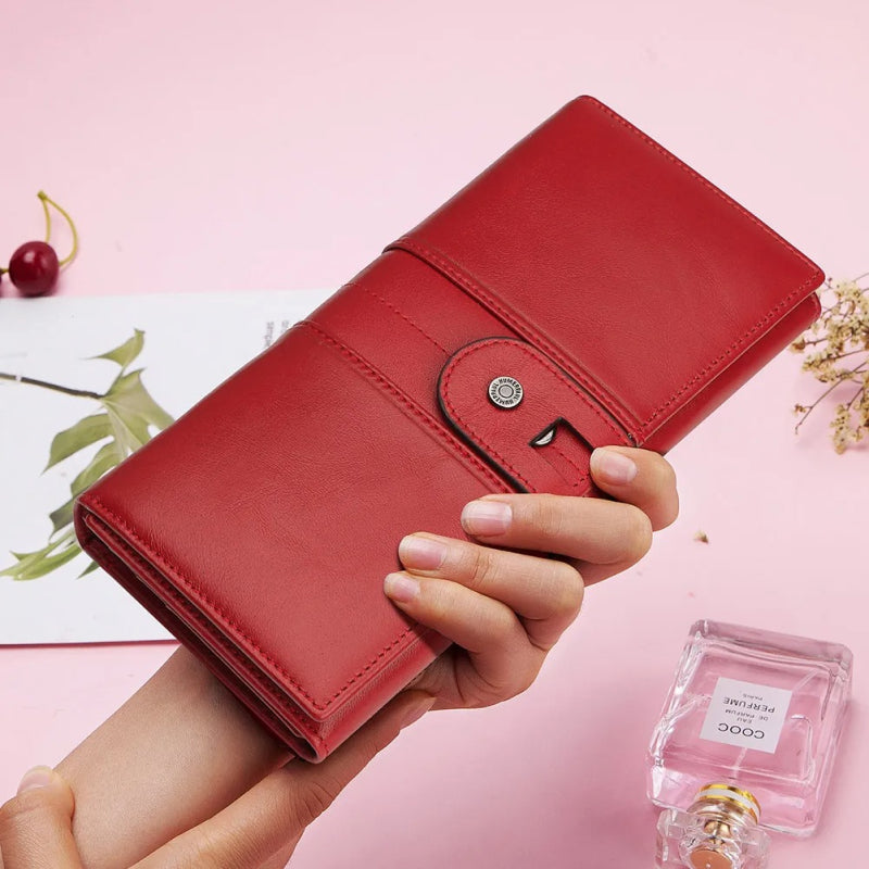 Genuine Leather Long Wallet with RFID Protection and Cellphone Pocket Trendha
