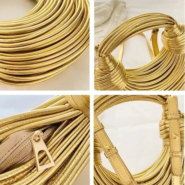 Golden Noodle Knot Evening Clutch Trendha