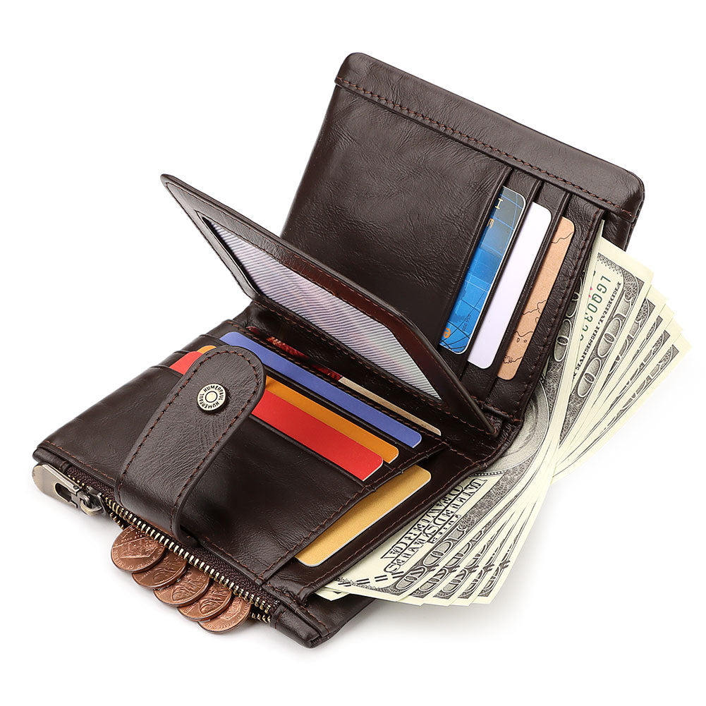 Genuine Leather Slim Wallet with Zipper Coin Pocket Trendha