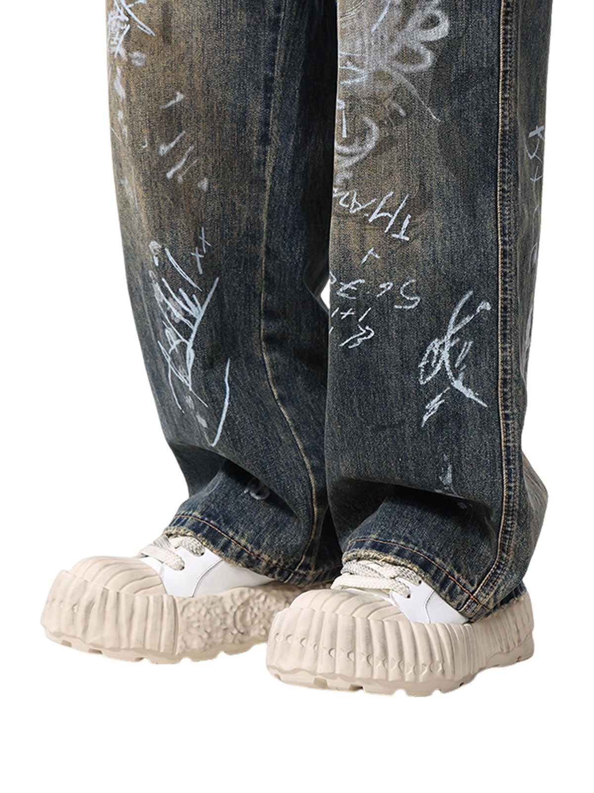 Print Hand-Painted Graffiti Drawstring Baggy Jeans - Goatlv