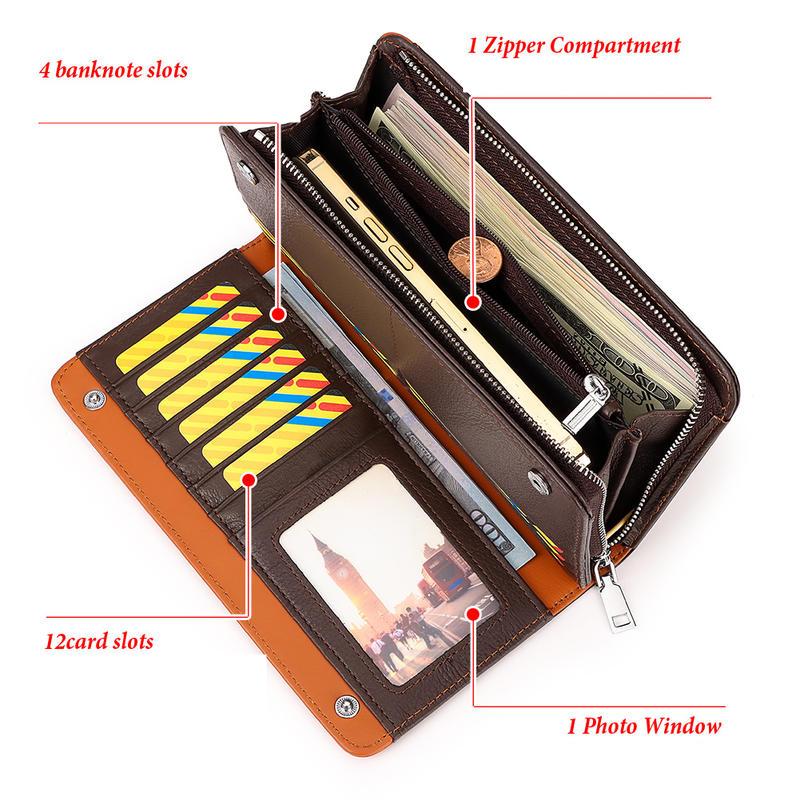 Men’s RFID Blocking Long Leather Wallet Trendha