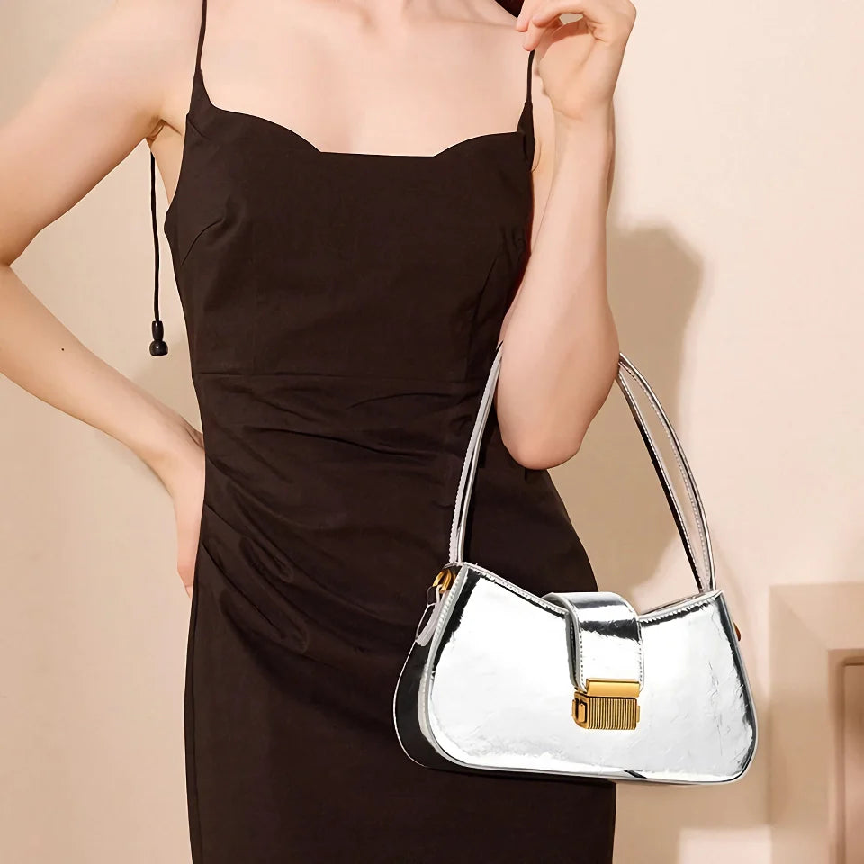 Silver Black Baguette Shoulder Bag Nyzzle