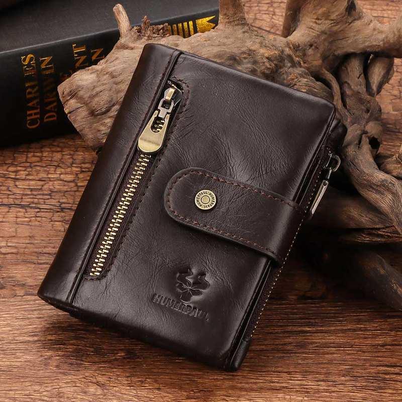 Genuine Leather Slim Wallet with Zipper Coin Pocket Trendha