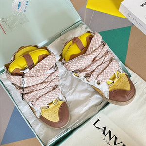 Premium Women New Leather Curb Sneakers yellow Luxury Sneakers