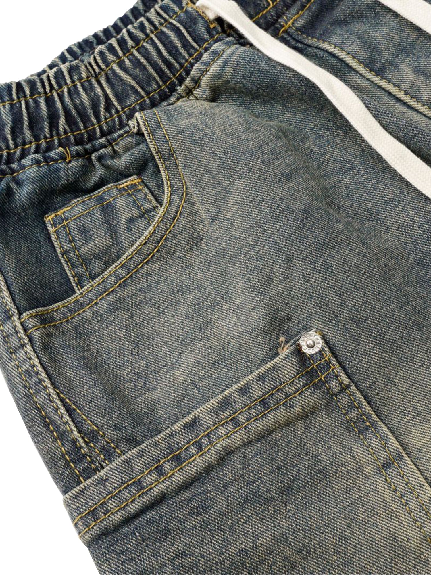 Washed Distressed Split Drawstring Barrel Jeans - Goatlv