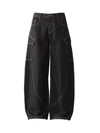 Multi-Pocket Deconstructed Washed Barrel Cargo Jeans - Goatlv