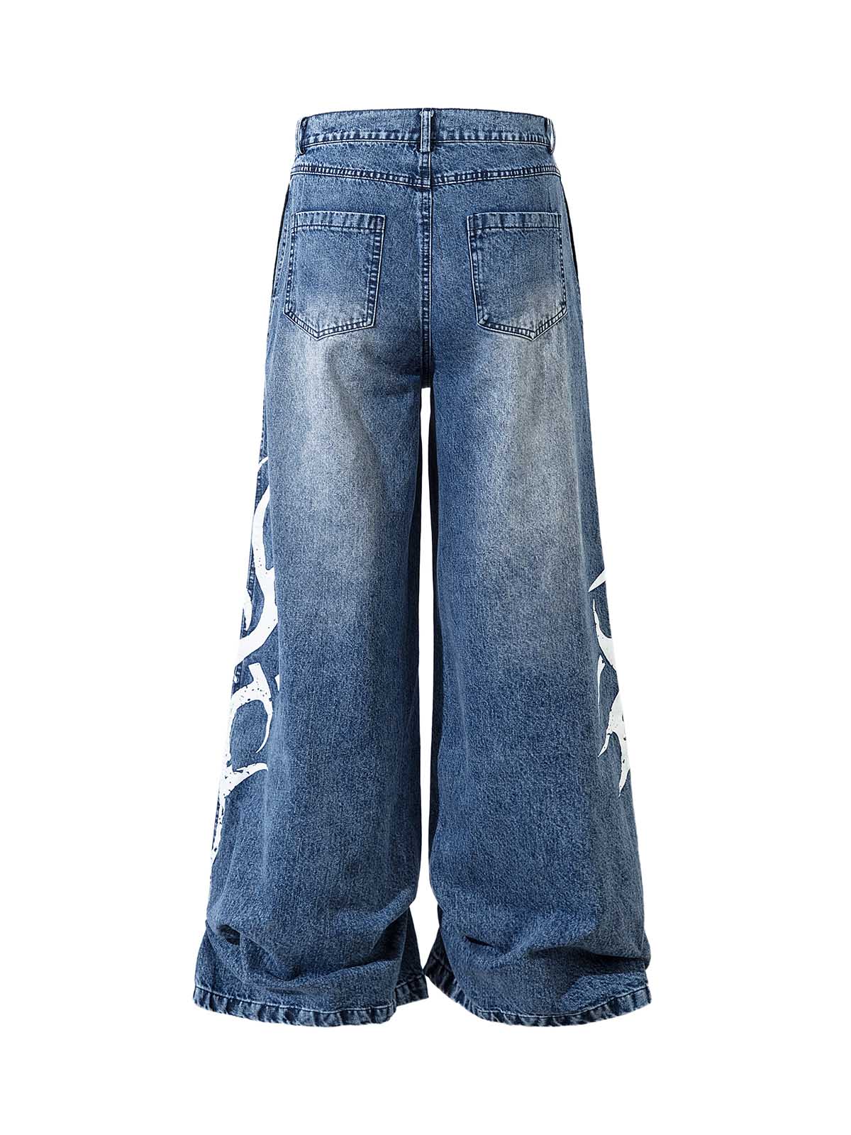 Washed  Print Straight Jeans - Goatlv