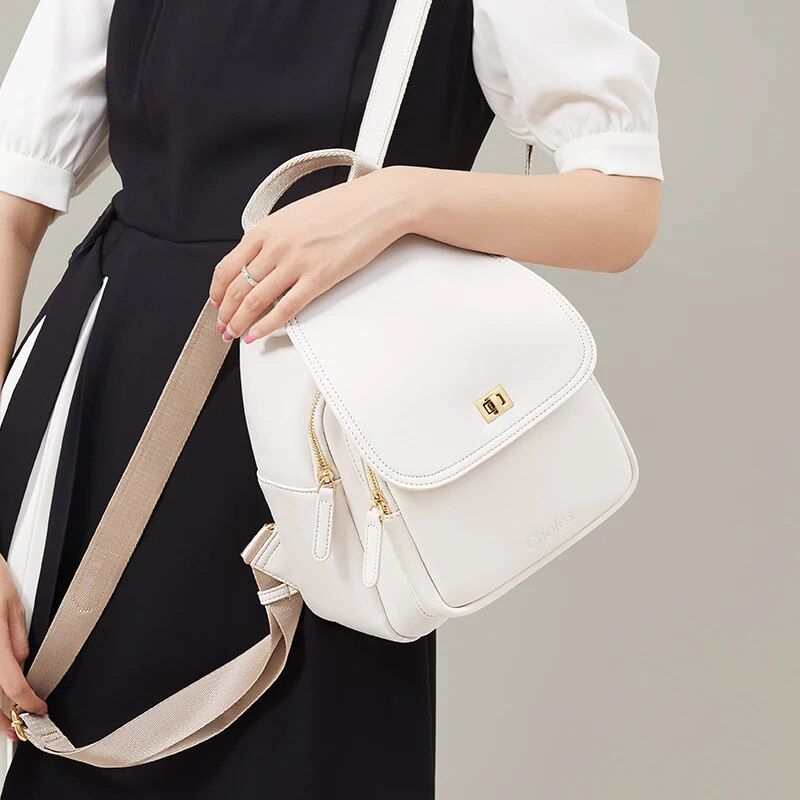 Trendy Off-white Leather Backpack for Women Trendha