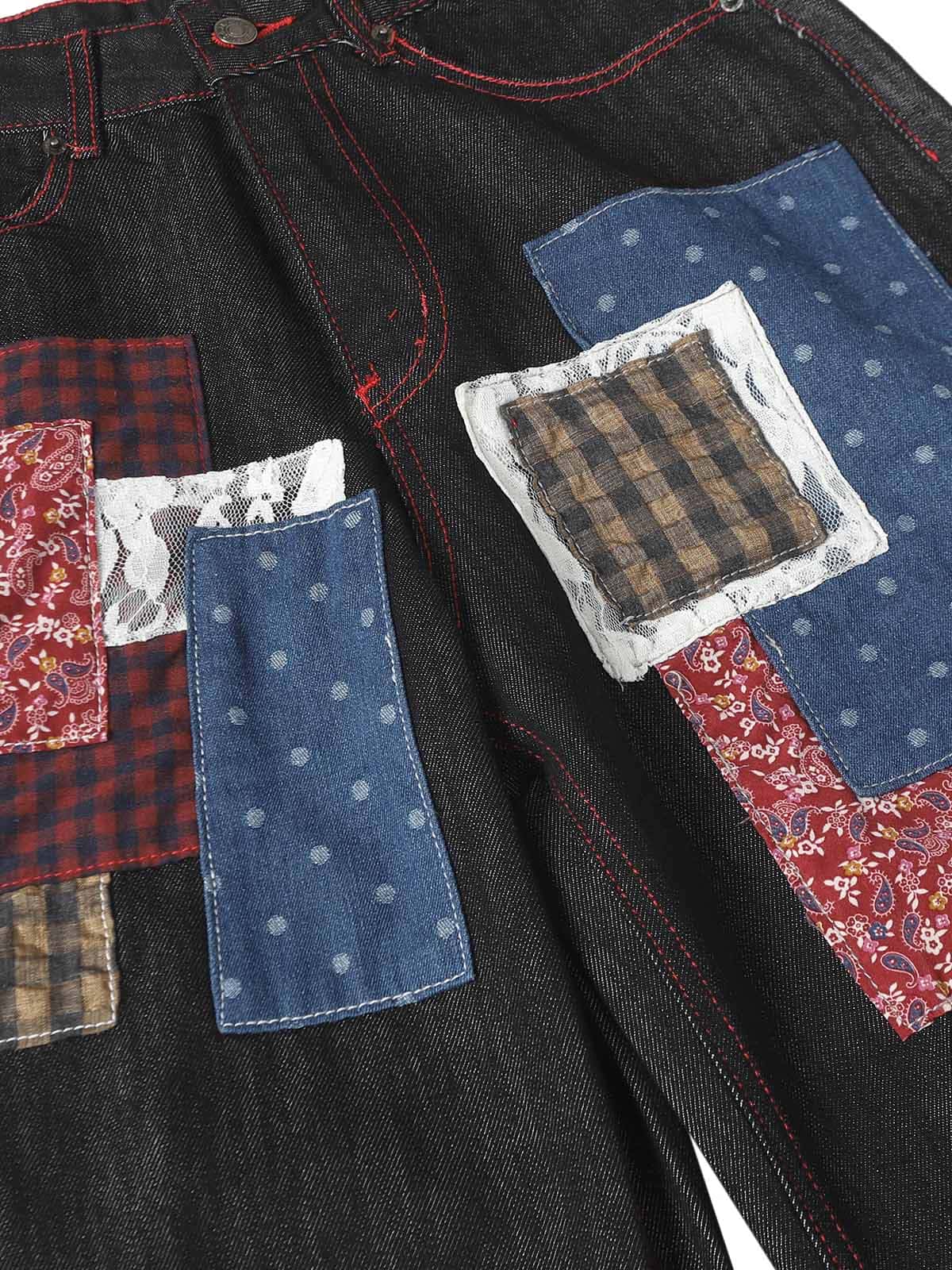 Retro Patchwork Baggy Jeans - Goatlv